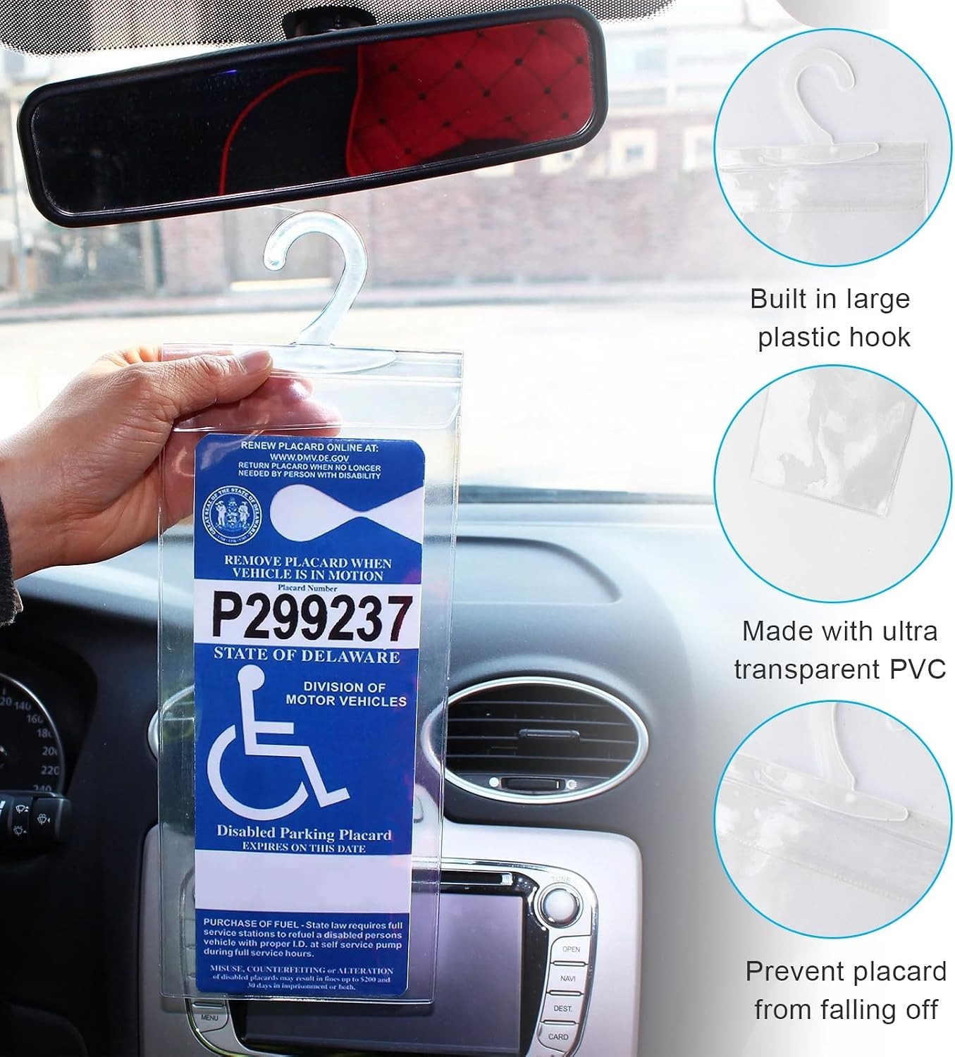 Ultra Transparent Handicap Parking Permit Cover with Large Hanger – 11.6″ x 5″