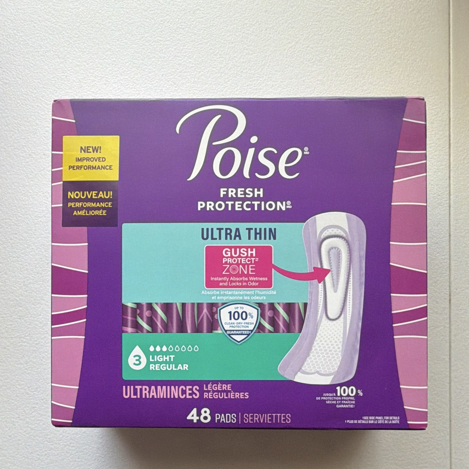 Poise Fresh Protection Ultra Thin Incontinence Pads Light Regular 48, Odor
