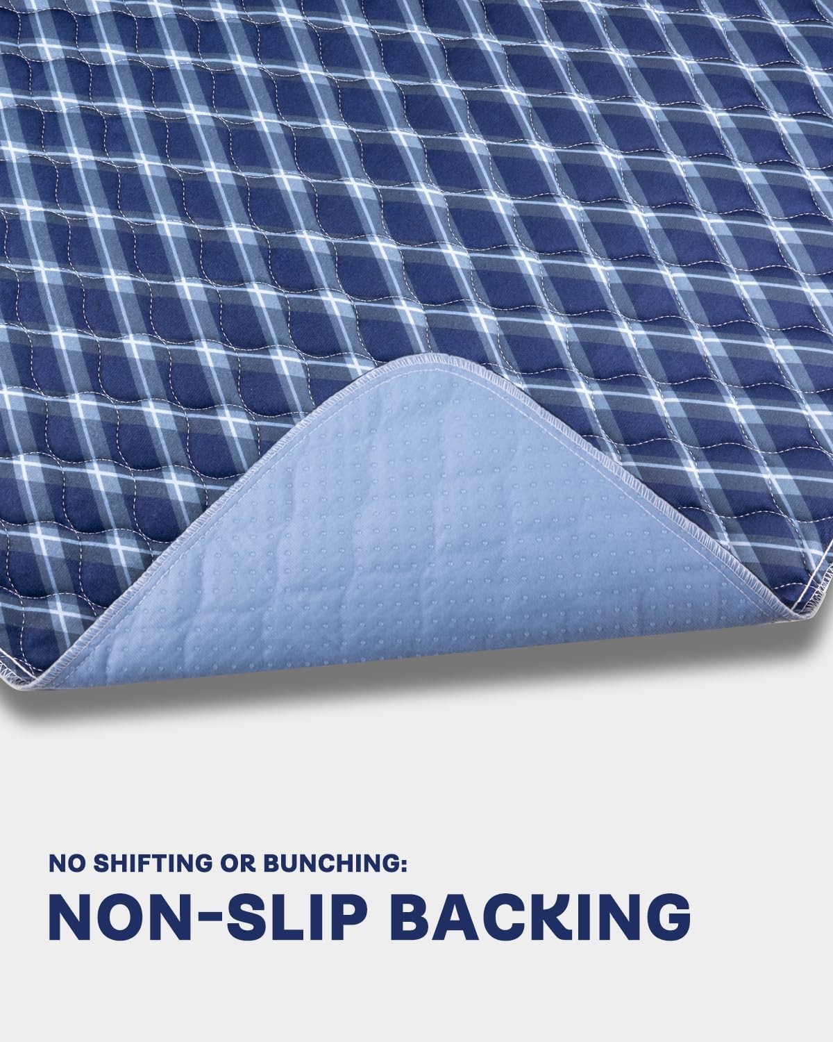 2 PCS Washable NonSlip Bed Pads 34×36 Inch Navy Blue Grid Incontinence
