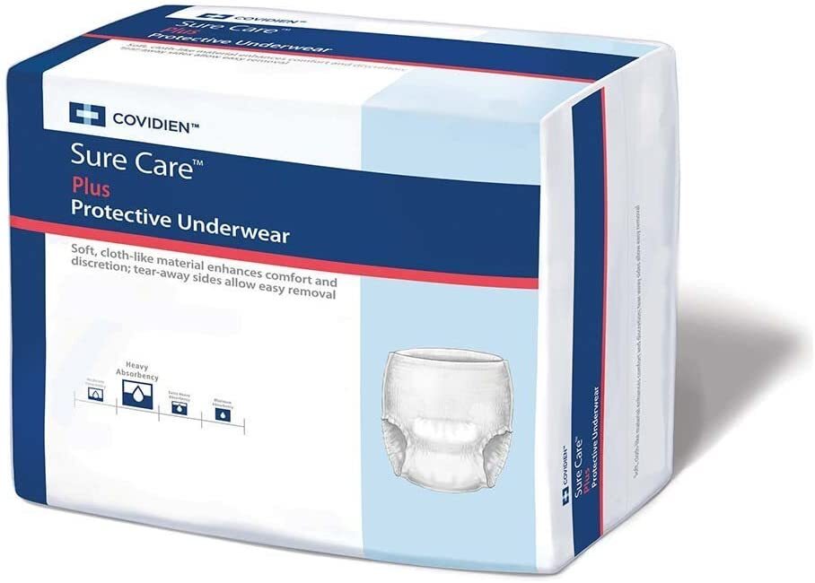 NEW- Covidien Unisex Adult Sure Care Plus Protective Disposable Underwear, Large