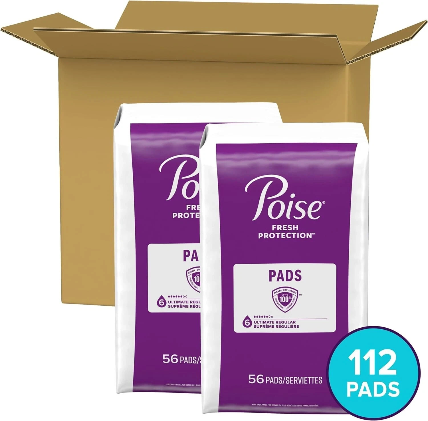Poise Incontinence & Postpartum Incontinence Pads, 6 Drop Ultimate – 112 Count