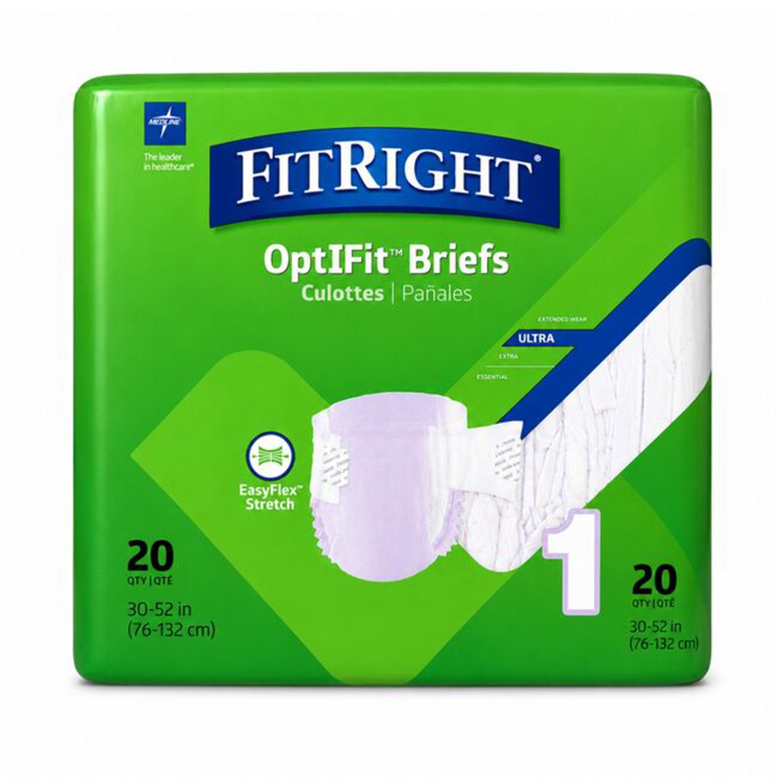 FitRight Stretch Adult Incontinence Briefs w/ Tabs Ultra Absorbent Size 1, 20 Ct