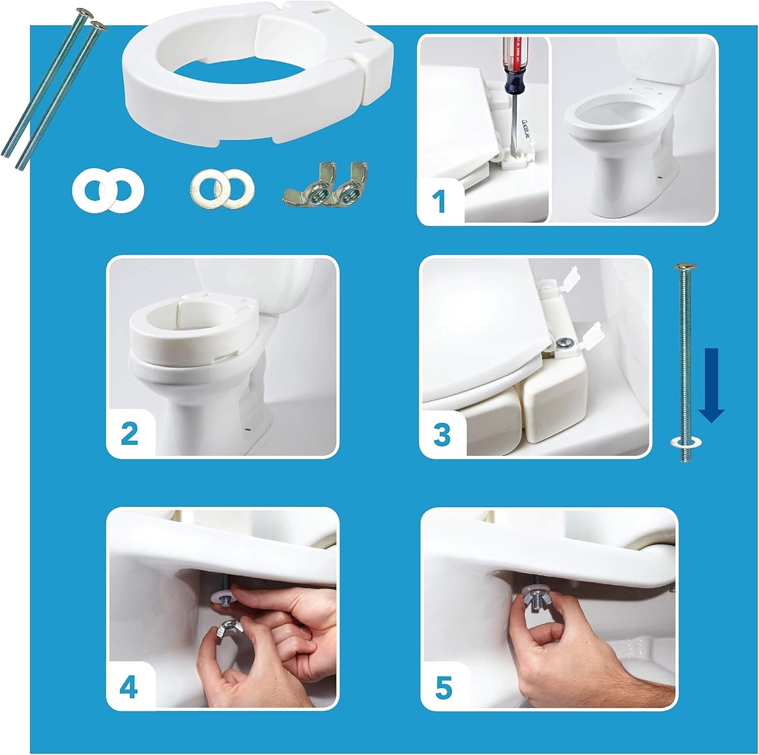 Carex Hinged Elongated Raised Toilet Seat Riser Adds 3.5 Inches 300LB (1575)