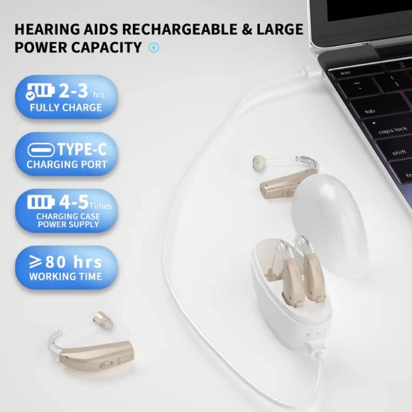 Rechargeable Hearing Aids for Seniors Noise Cancelling Hearing Amplifier Pair