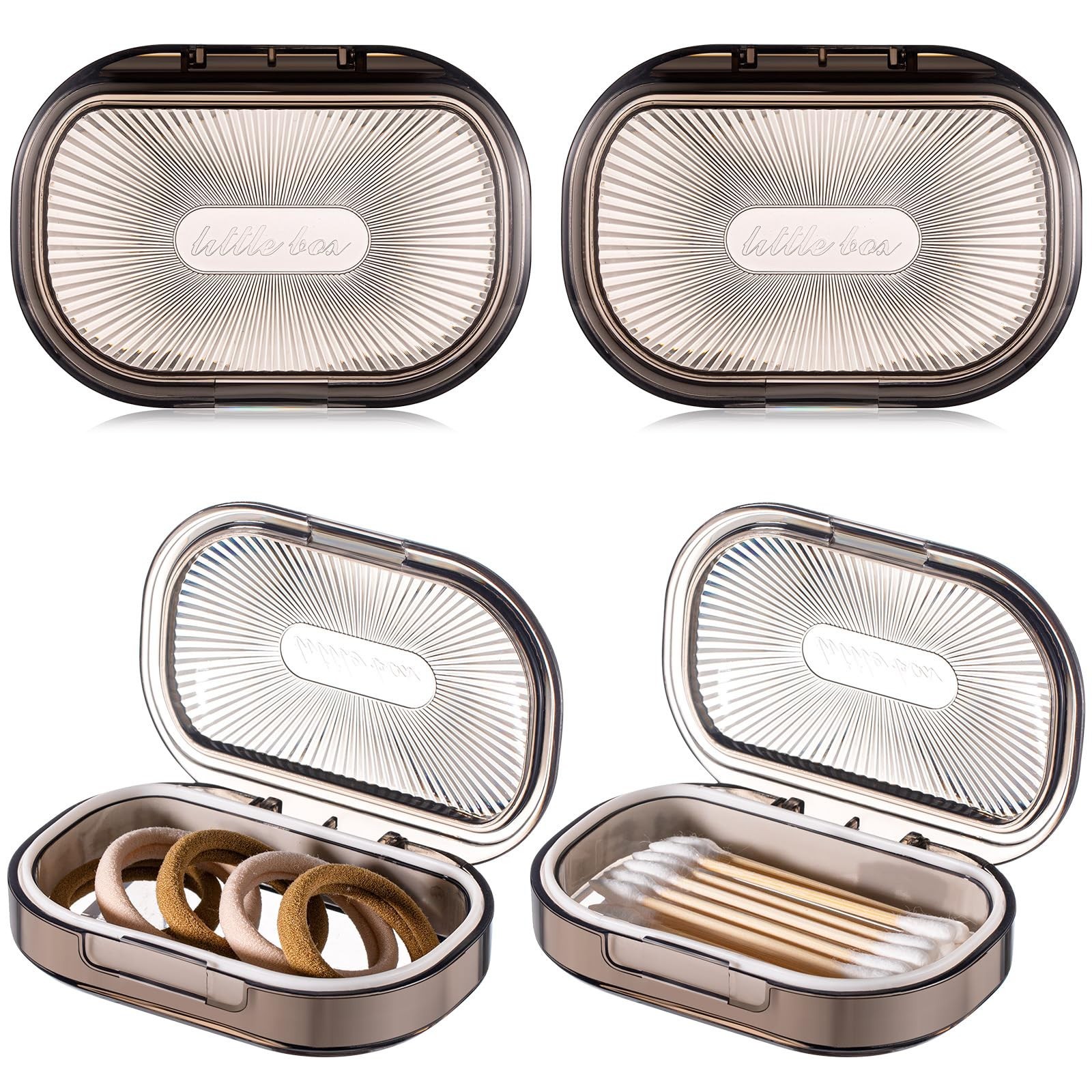 Kigley 4 Pcs Hair Tie Container Small Portable Travel Cotton Swab Holder Flos…