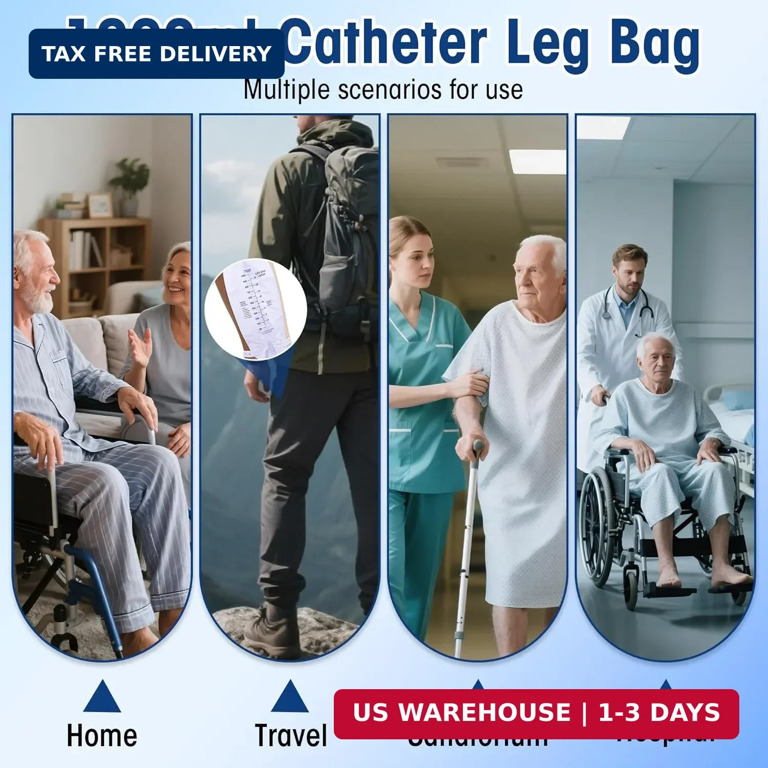 1000 mL Catheter Leg Bag for Men and Women 5 Pack Urinary Drainage Bag with Anti