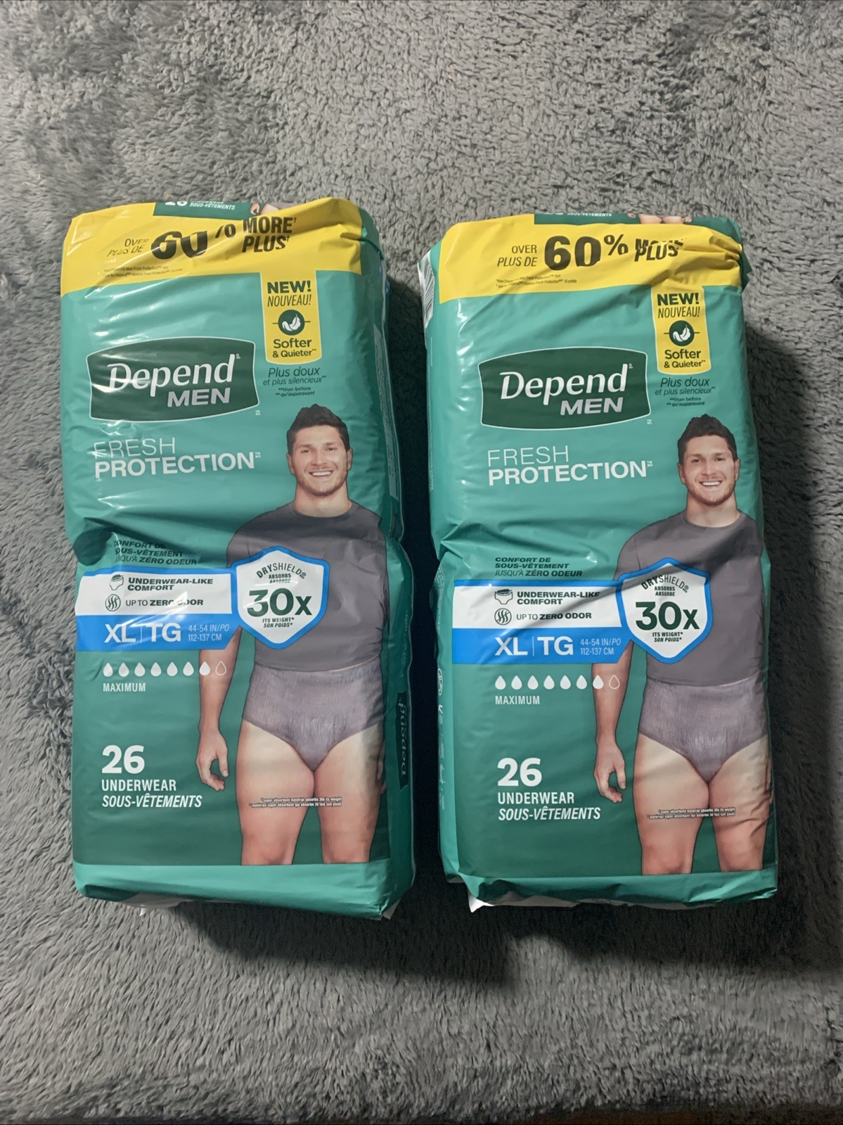 2 X Depend Men’s Fresh Protection Disposable Underwear 26 – XL (52 Total Pairs)