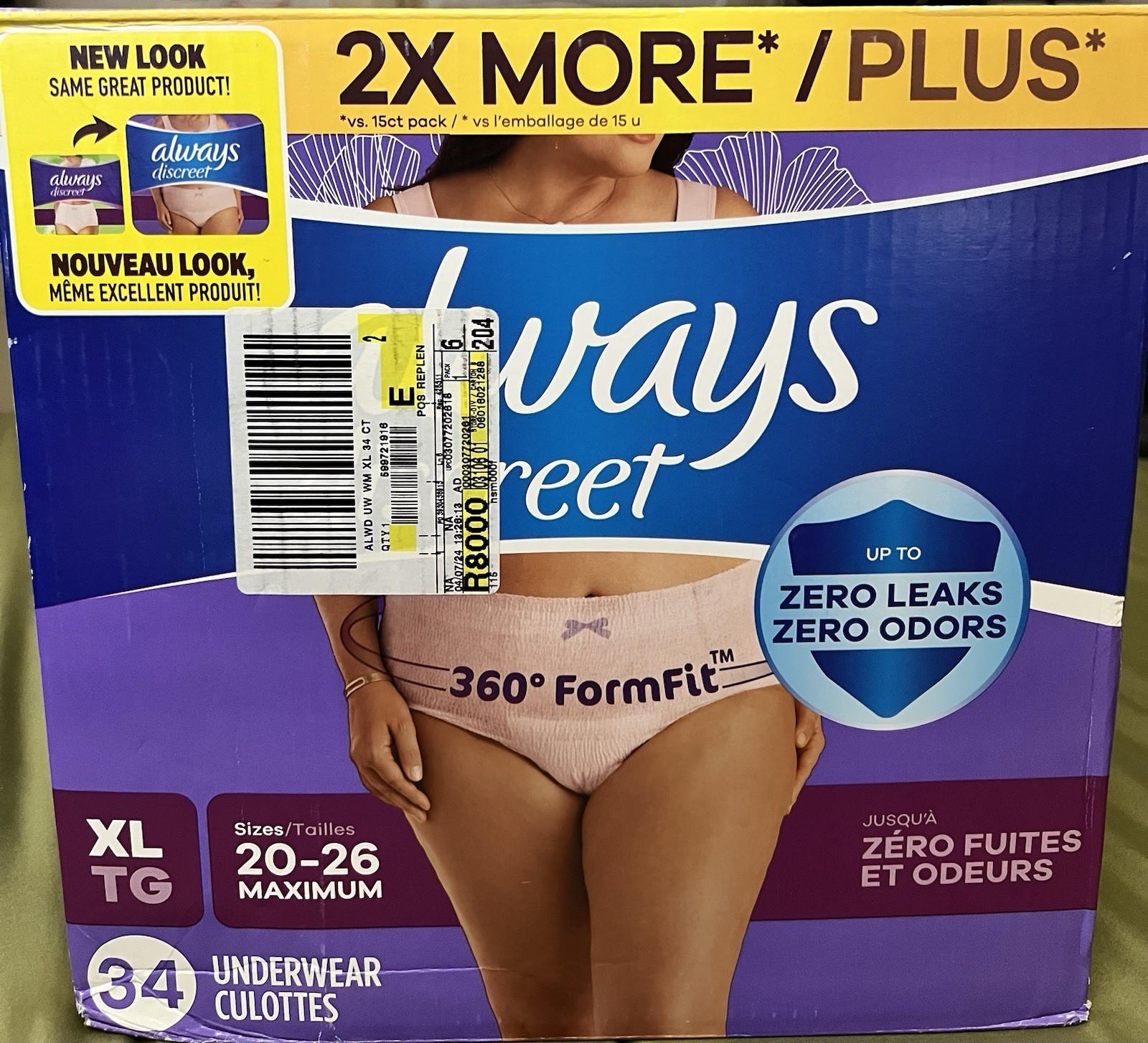 Always Discreet Adult Incontinence Underwear for Women, Size XL, 34 CT