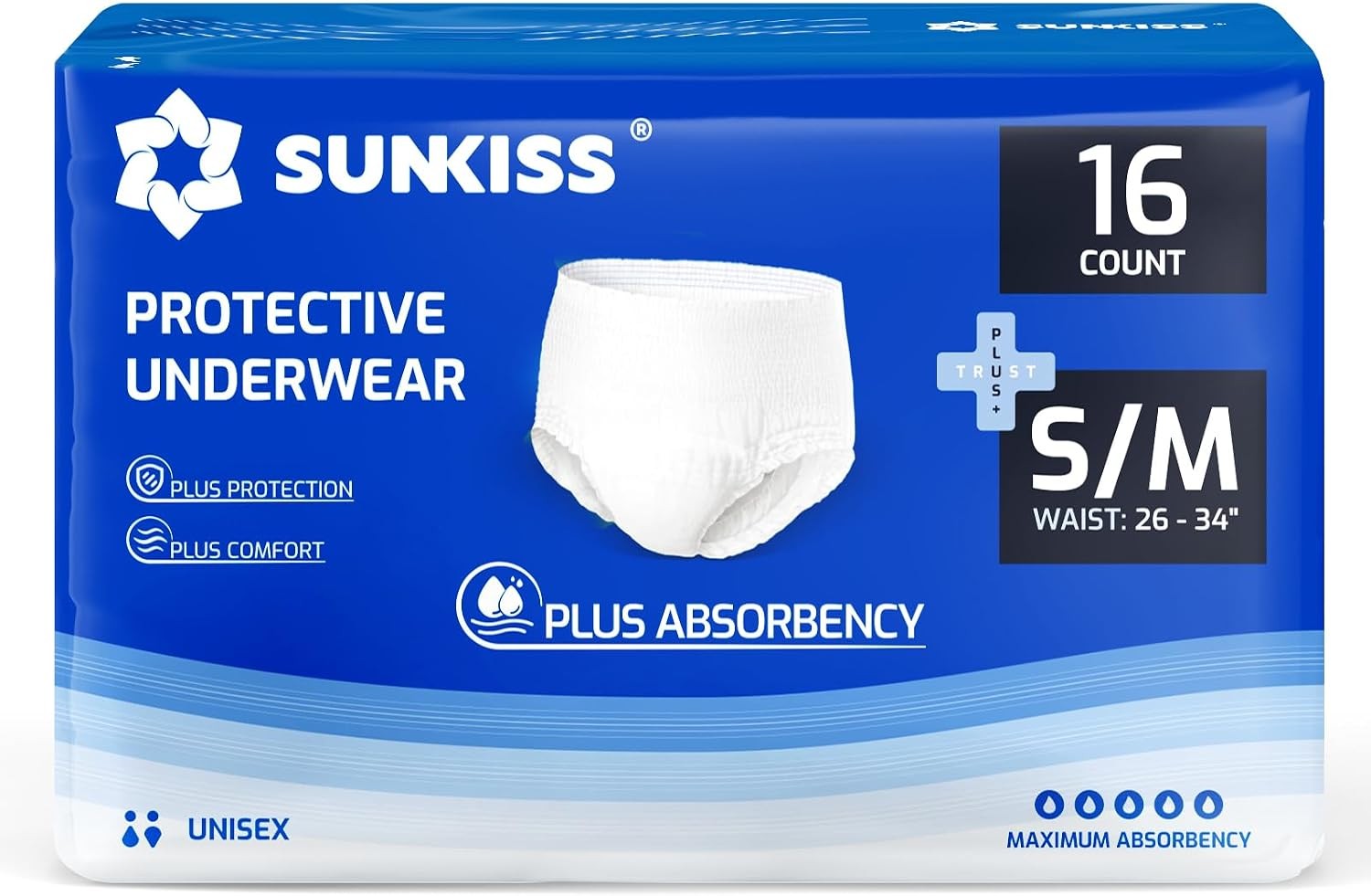 SUNKISS TrustPlus XLarge Overnight Incontinence Underwear, 16 Ct