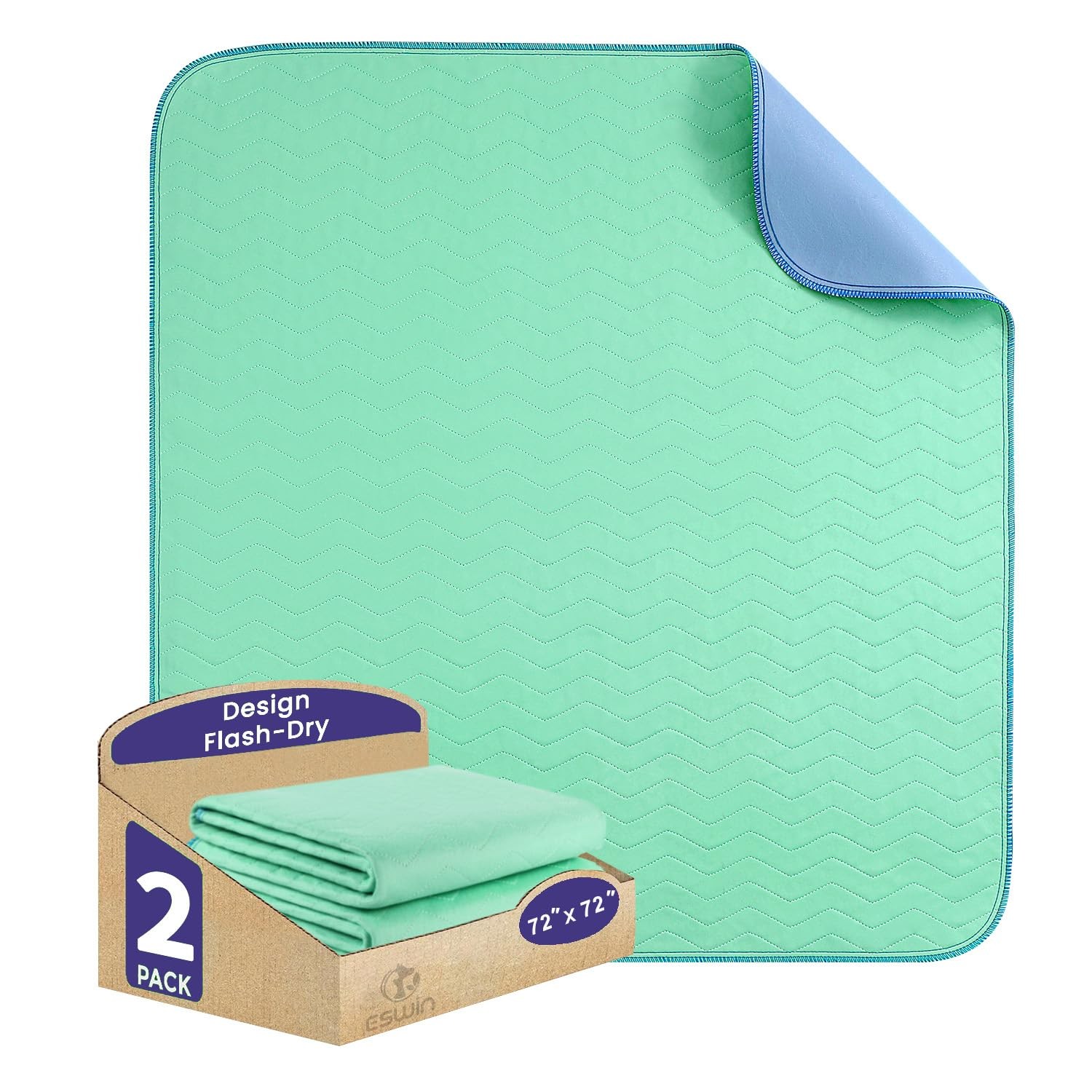 2 Pack 36×72 Inch Washable Underpads Reusable Incontinence Bed Pads Absorbent