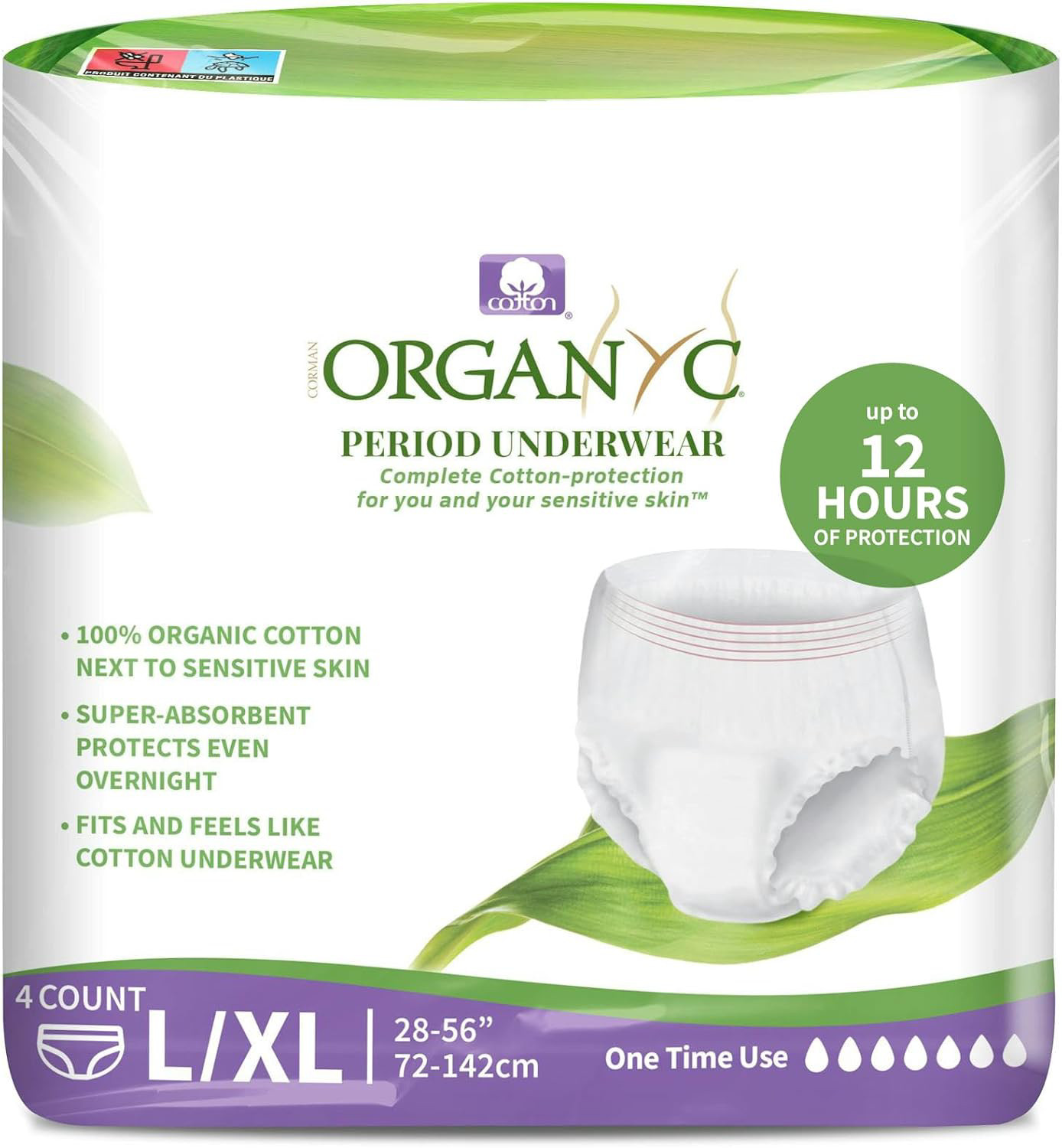 Organyc Organic Cotton Disposable Period Underwear L/XL 4 Count – Sensitive Skin