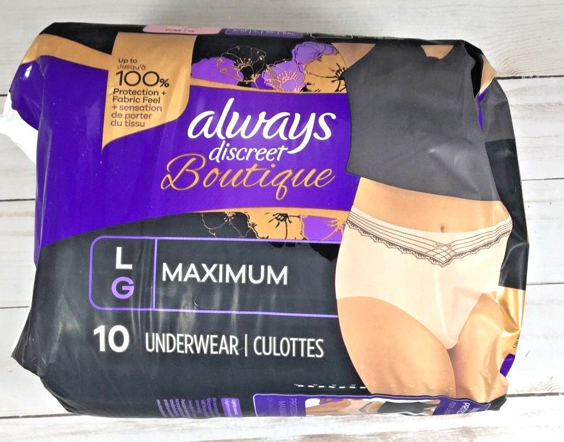 Always Discreet Boutique Women’s Large Maximum Protection 10 Underwear