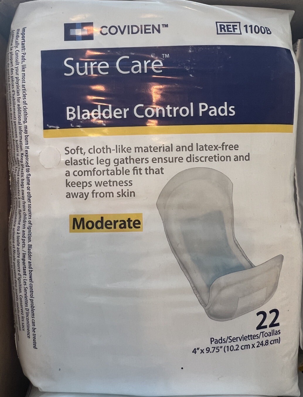 Covidien Sure Care Bladder Control Pads 1100B Moderate 6 Packs 22 Count 132 Case