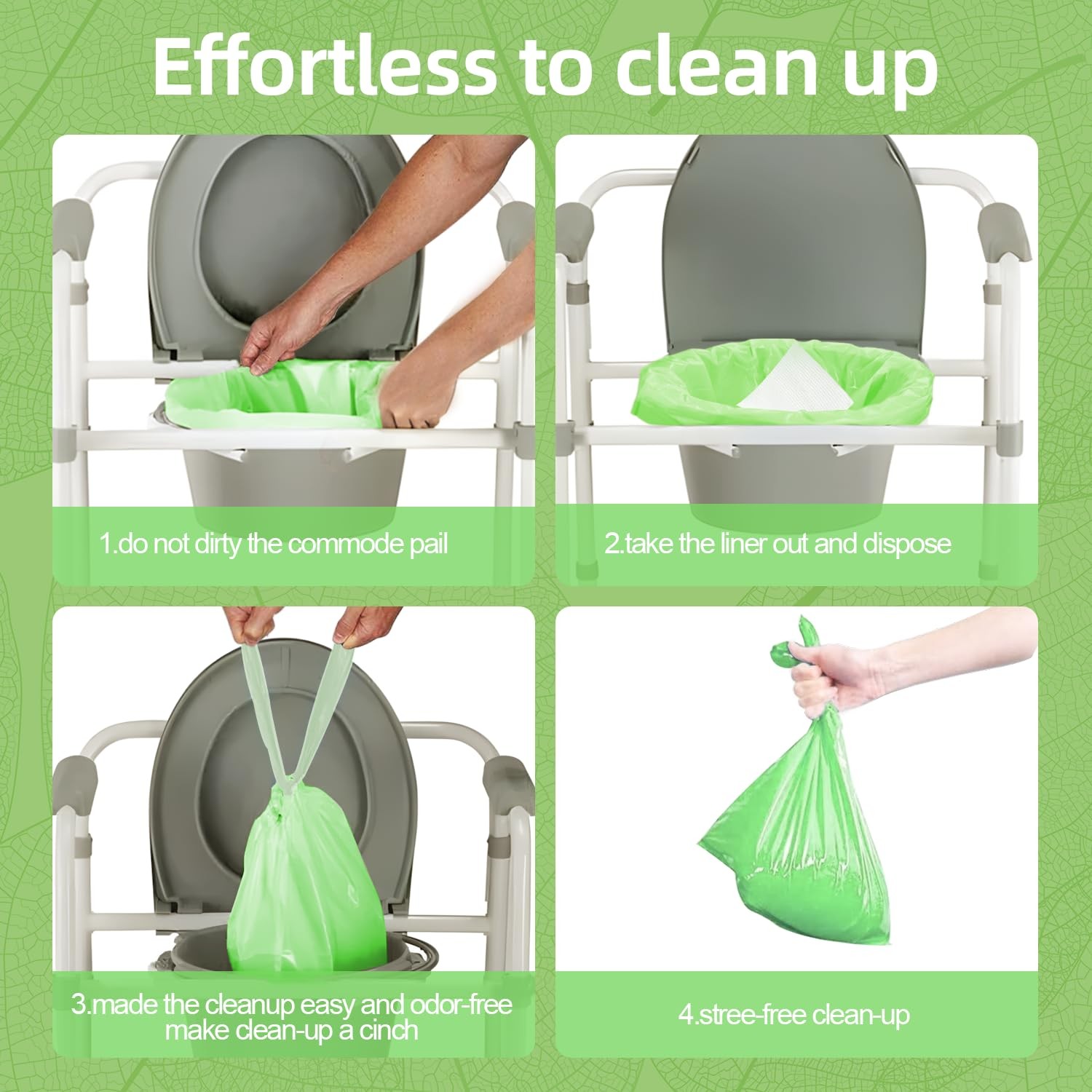 Commode Liners 120 Pack Leakproof Disposable Bags for Elderly & Post-Surgery