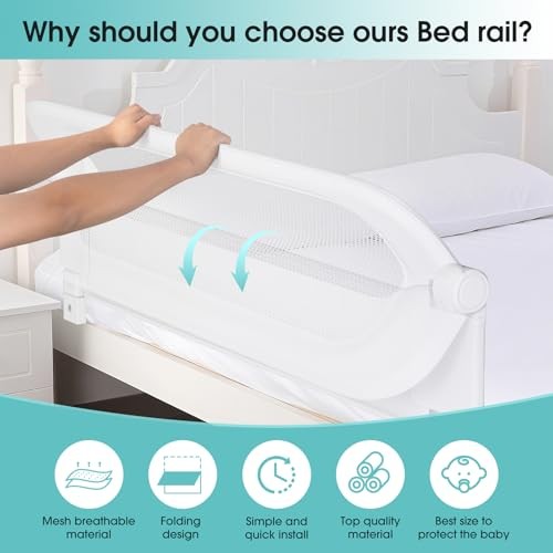 Toddler Bed Rail 70in Swing Down for Twin Full Queen