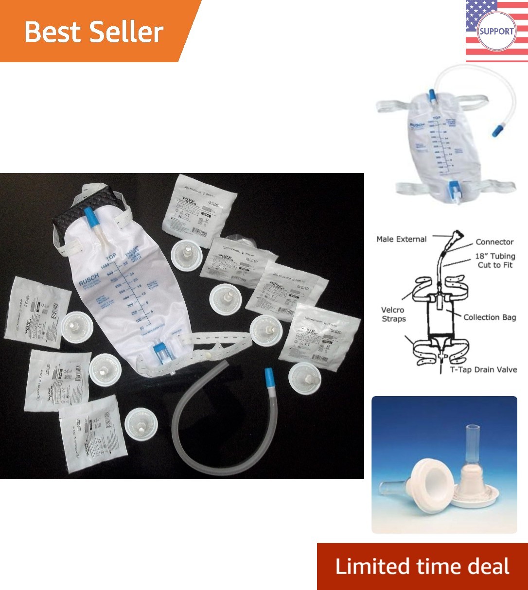 32mm Extra Adhesive Catheter Kit with Adjustable Rusch Leg Bag for Convenience