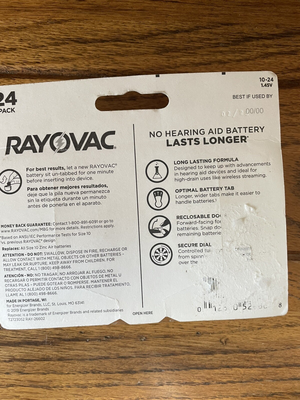 Rayovac 24 Pack Size 10 Yellow Hearing Aid Batteries Expires 2/2026