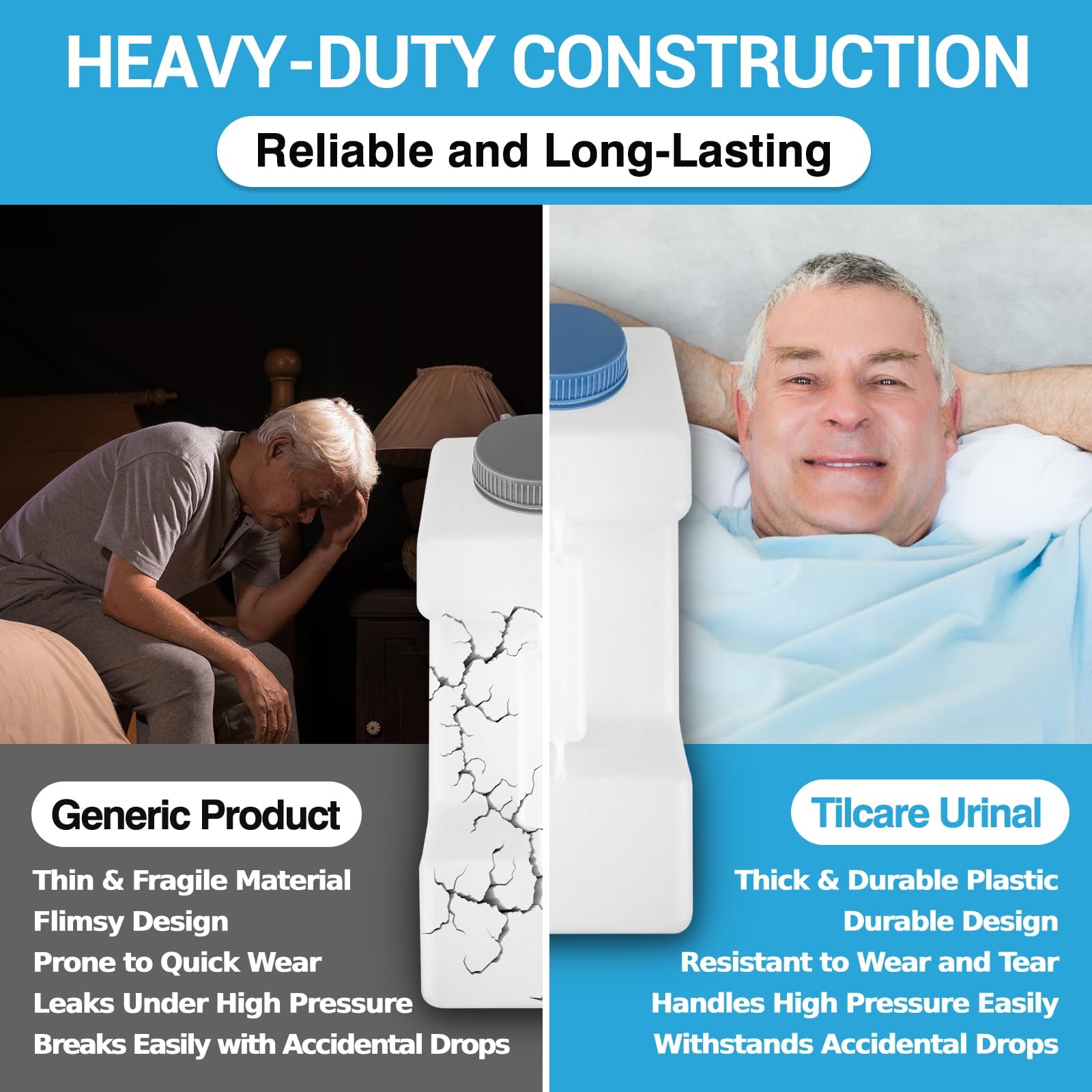 Tilcare Portable Urinals for Men Spill Proof Nighttime Glow in 1 Pack, White