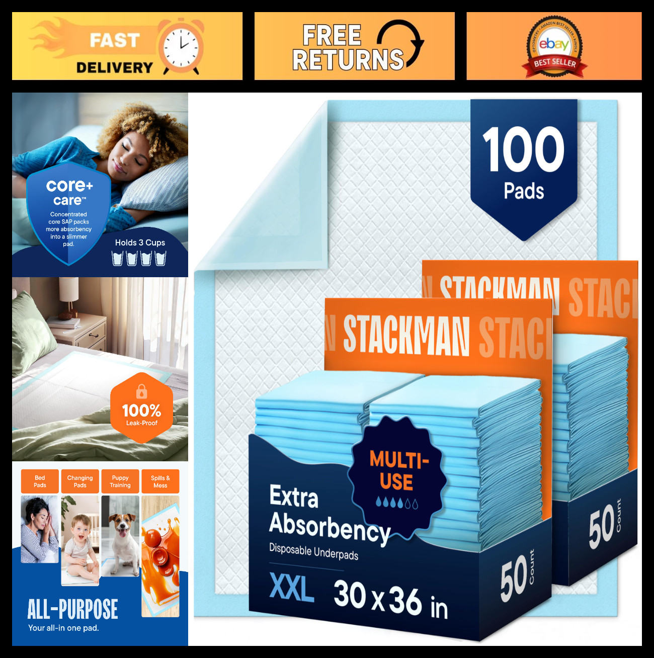 Extra-Large Disposable Underpads 30″x36″ – Super Absorbent Incontinence Bed Pads