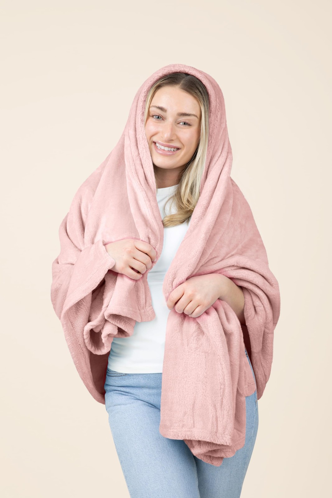 EverSnug Travel Blanket and Pillow – Adult size (65″ x 40″), Light Pink