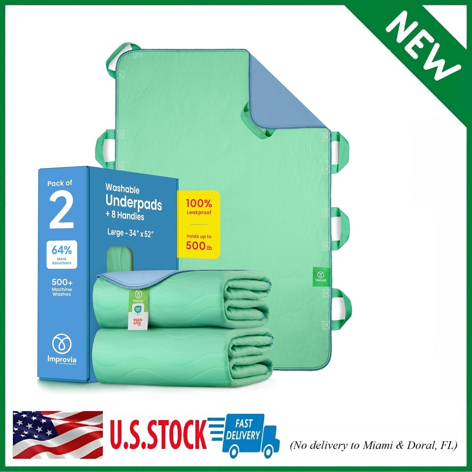 Positioning Pad 34 x52 Waterproof Washable 8 Handles Pack of 2 Green Improvia