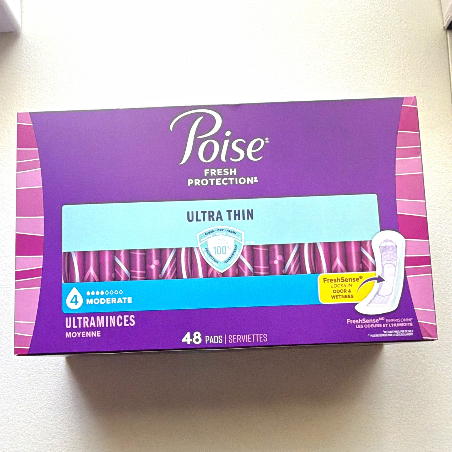 Poise Fresh Protection Ultra Thin Incontinence Pads Moderate Size 4, 48 ct