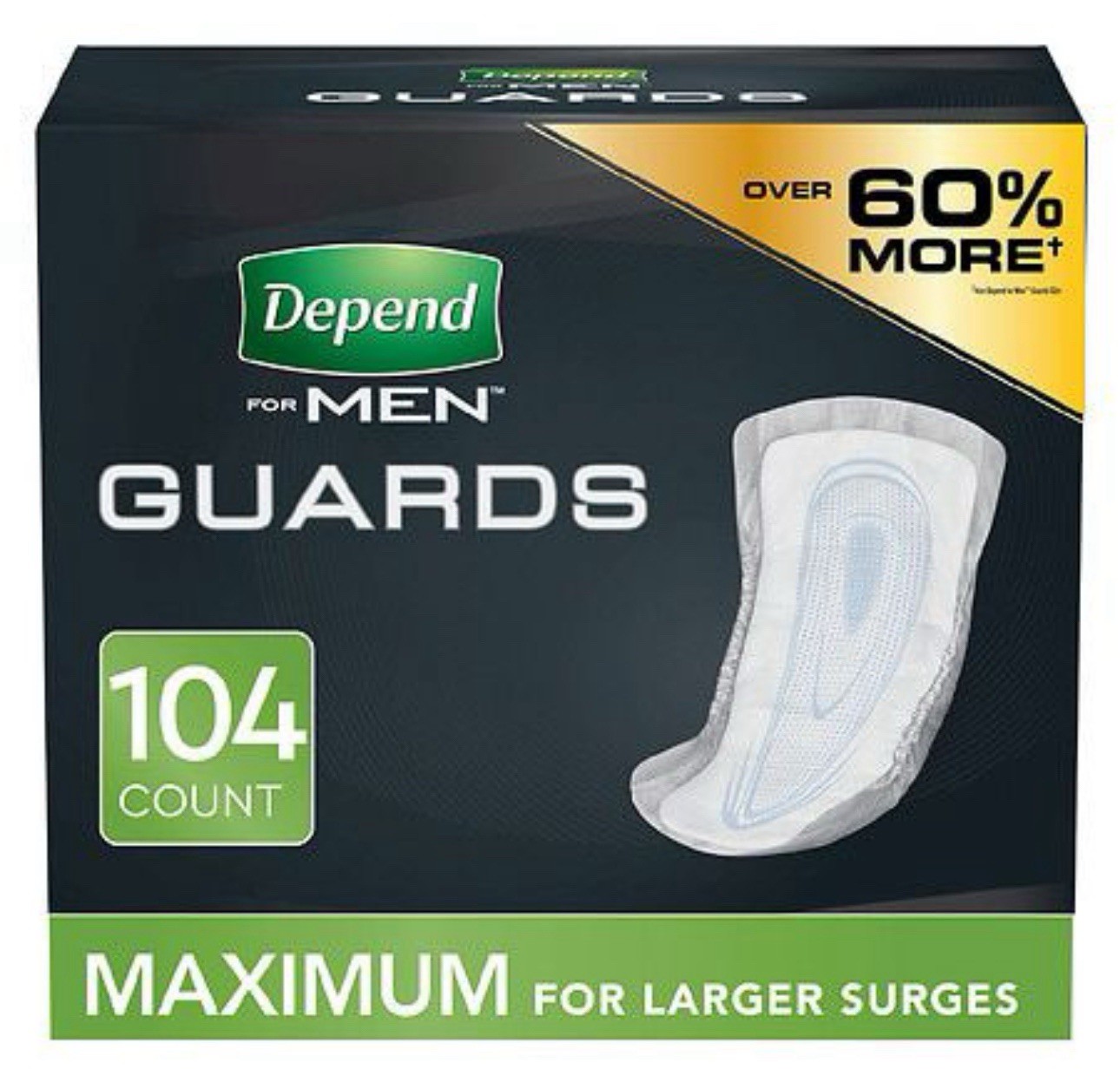 Depend Incontinence Guards/Bladder Control Pads for Men, Maximum Absorbency, 104