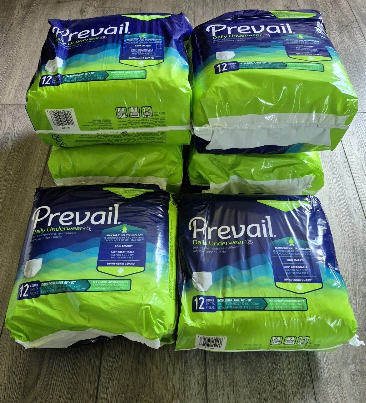 Lot of 6- 12 Count Prevail Daily Underwear XXL Adult Diapers 68″-80″ 72pcs