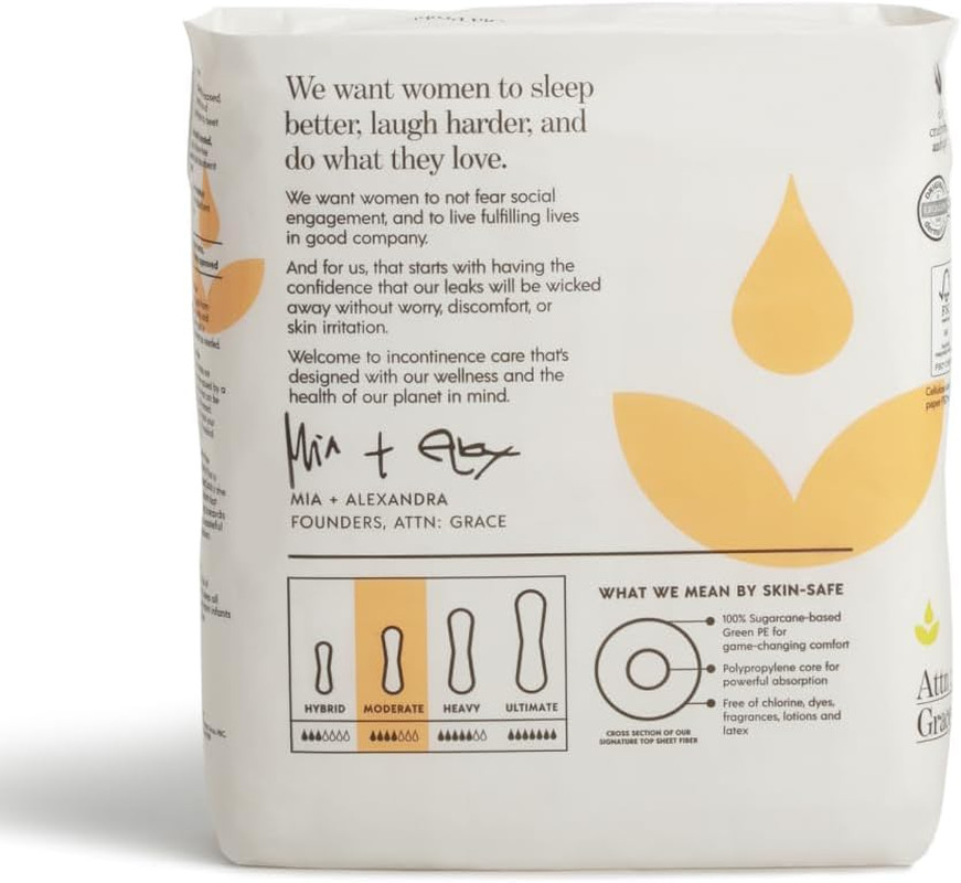 Attn: Grace Moderate Incontinence Pads for Women, 28-Pack – High Absorbency, Bre