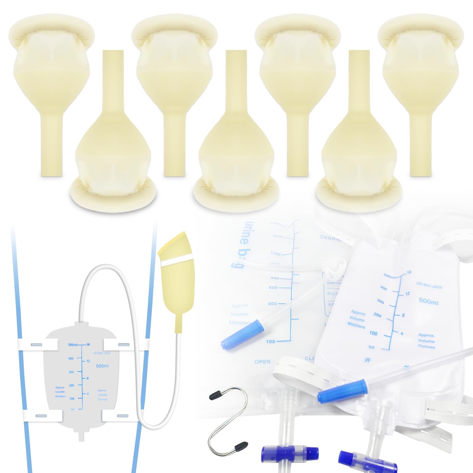 Latex Condom Catheter External Self-Sealing Set Thick Tube500ml Leg Bag *1 20…