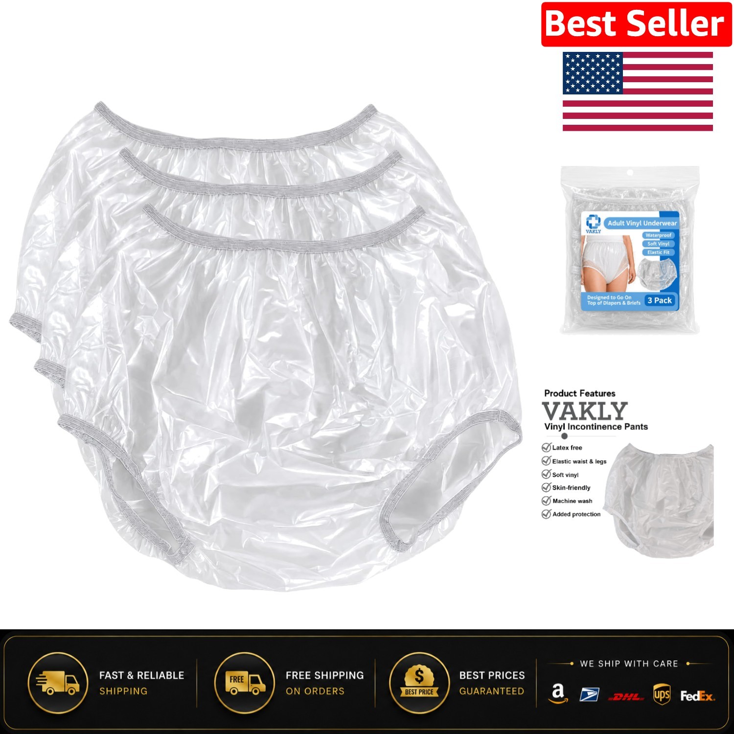 Adult Waterproof Vinyl Diaper Covers (3-Pack) – Secure, Leak-Resistant Design