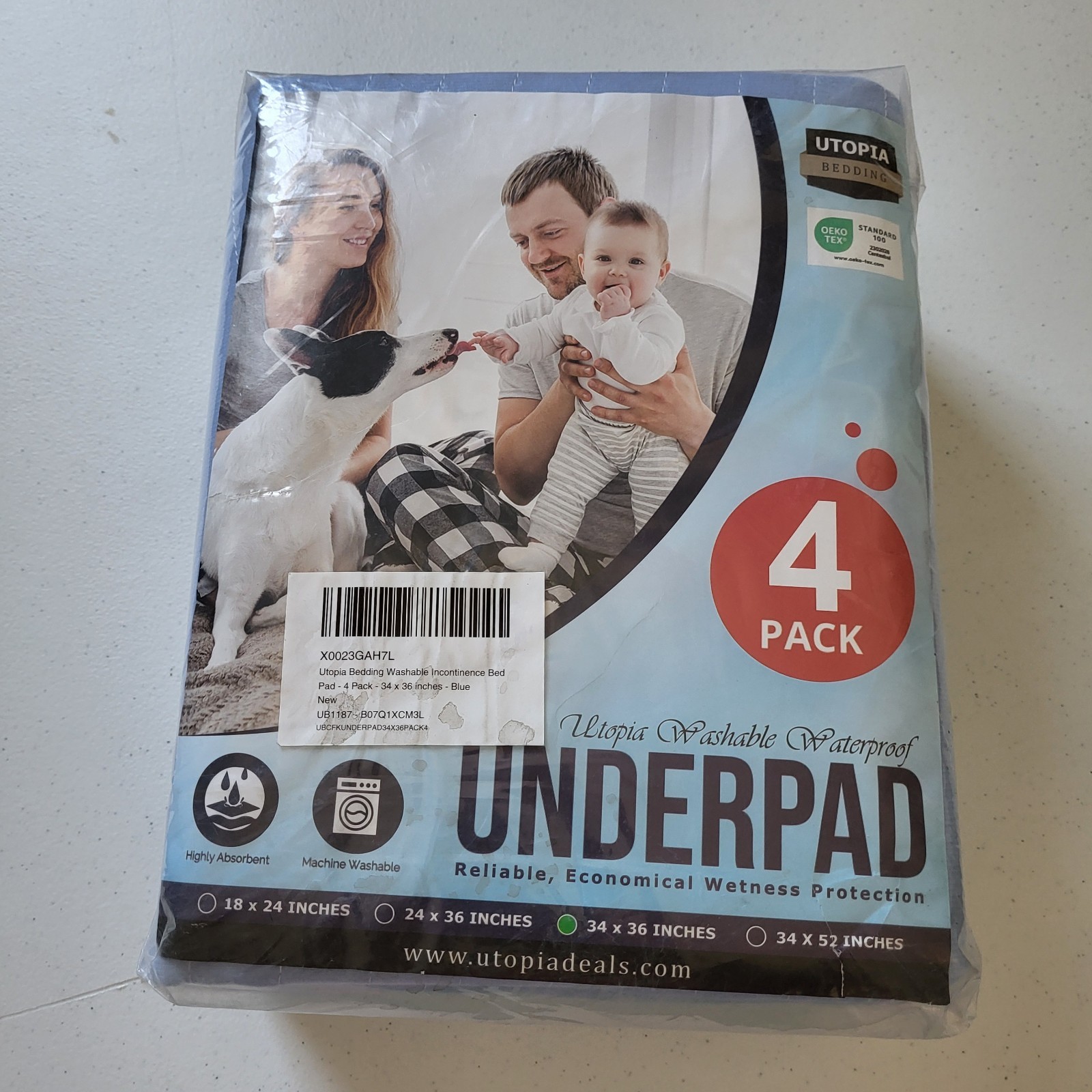 Utopia Bedding Washable Underpads 34″x36″ Pack of 4, Waterproof, Reusable