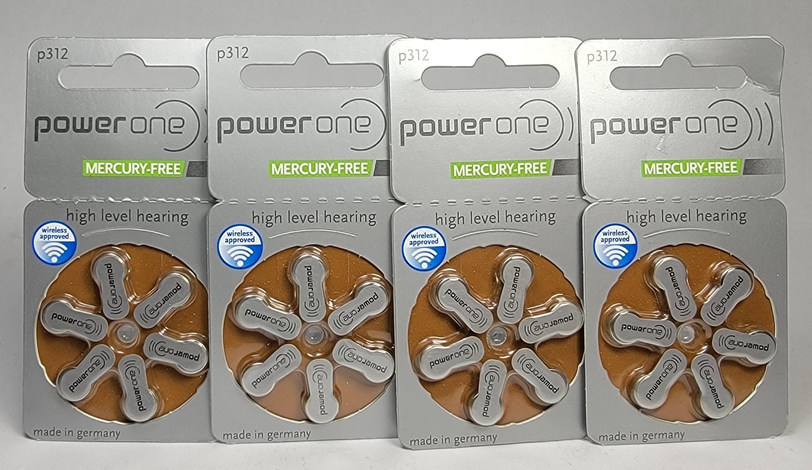 Power One Hearing Aid Batteries Size 312 Zinc Air Mercury Free 4 Pkgs. 24 Batt.