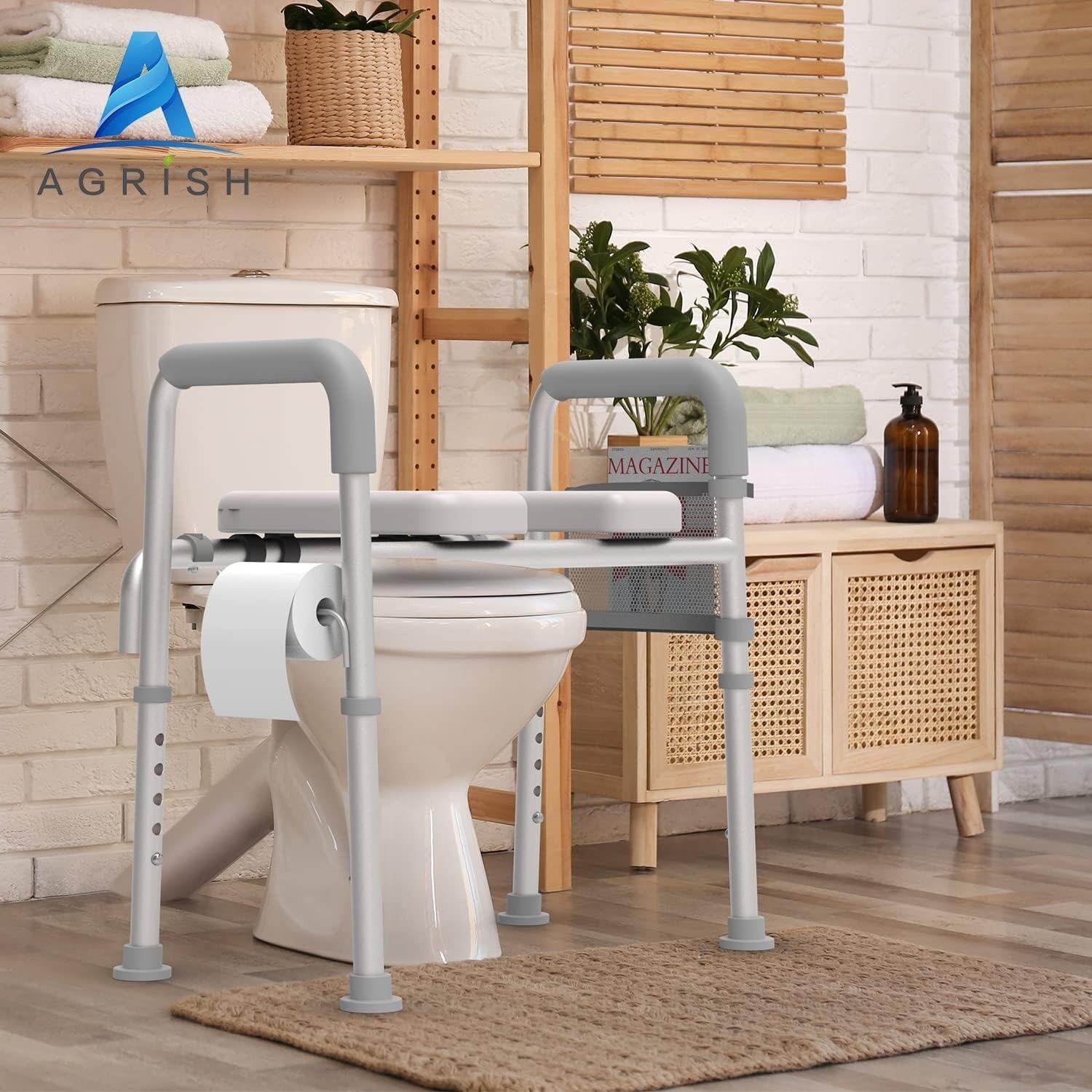 Senior Safety Set – Raised Toilet Seat w/ Handles + Padded Shower Chair 350lb