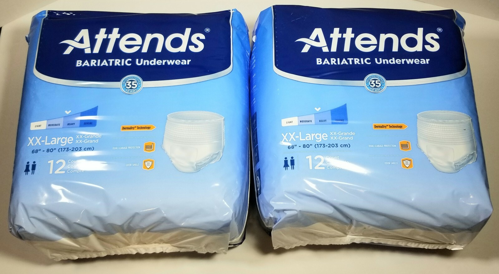 Two New 12 Count Packs ATTENDS Adult Bariatric Incontinence Underwear XX-Large