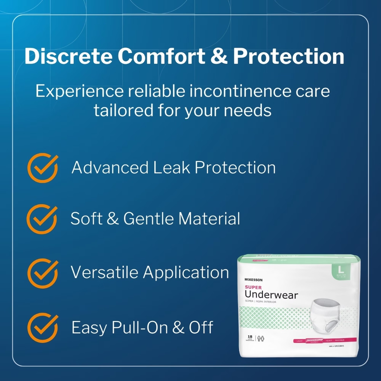 McKesson Super Underwear, Incontinence, Moderate Absorbency, Large, 72 Ct