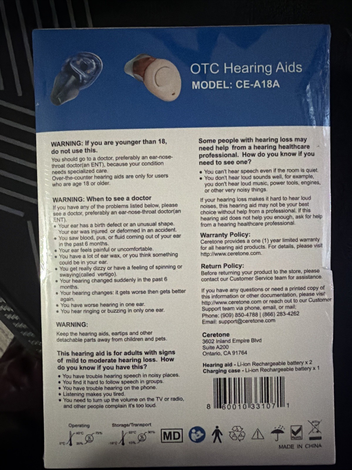 NEW Factory Sealed Ceretone TORCH OTC Hearing Aids – Beige Model CE-A18A