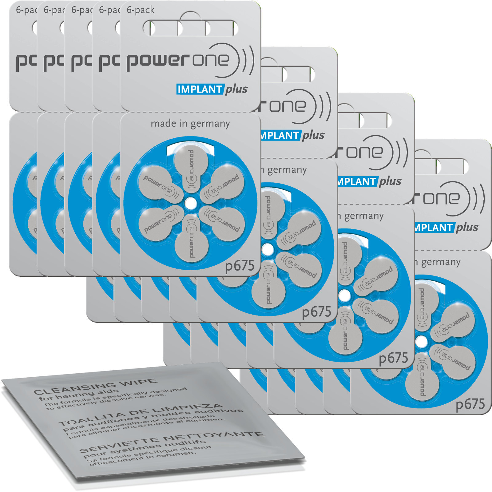 120 x powerone implant hearing aid battery p675 blue (20 x 6 sheets) + Cleani…