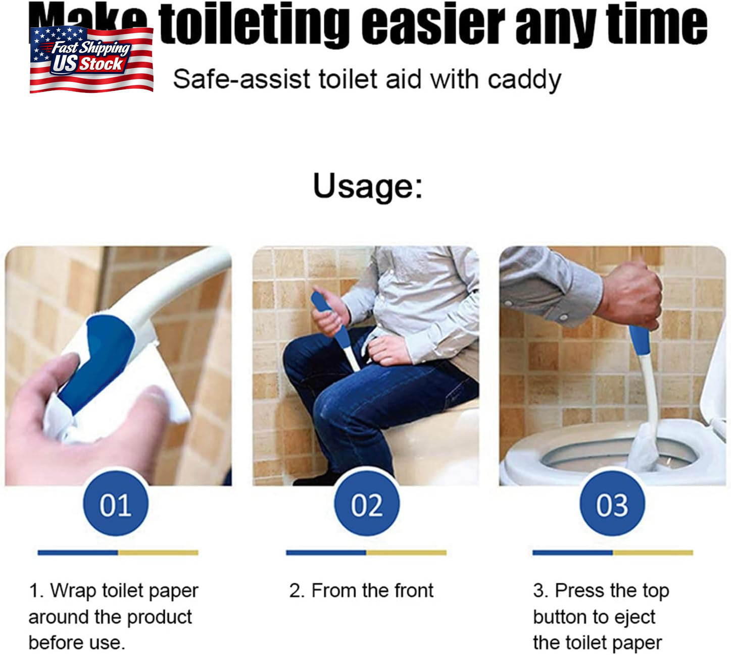 Toilet Aid Wiper, Toilet Tissue Aids Long Handle Reach Comfort Bottom Wiper Self