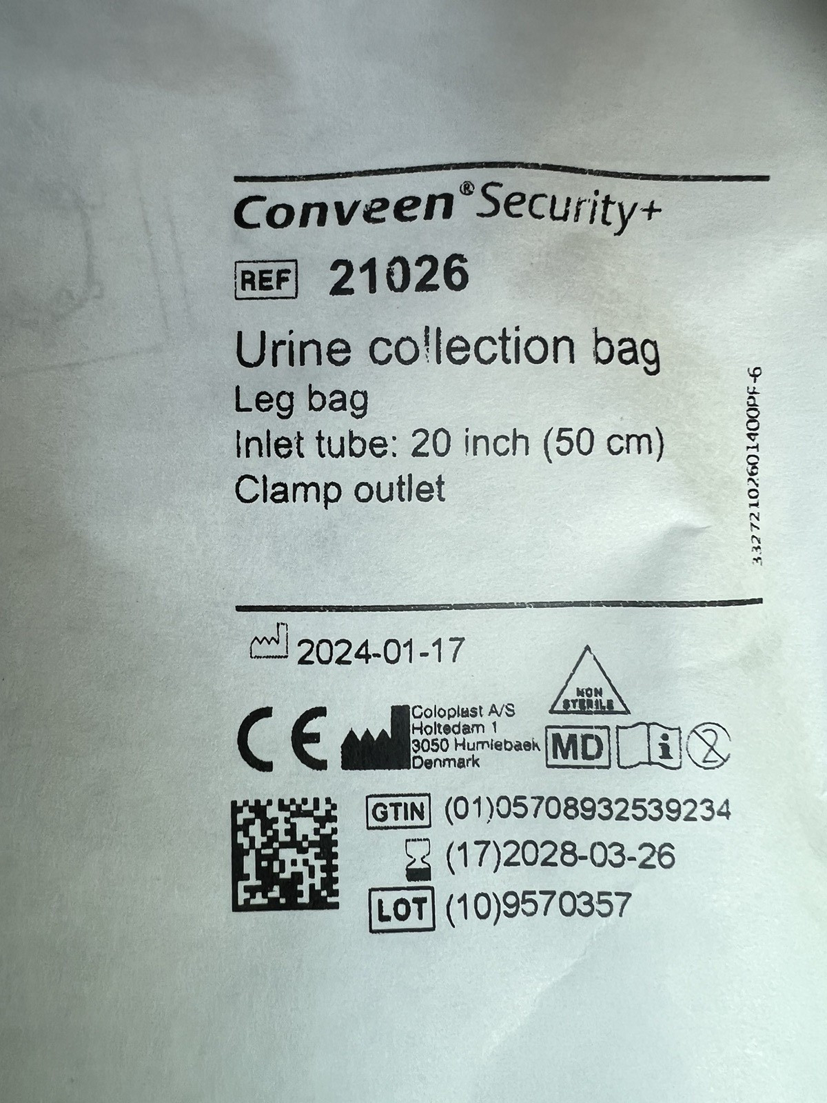 Coloplast Conveen Security Urine Collection Bag 21026 Leg Bag Exp 2028 Lot of 10