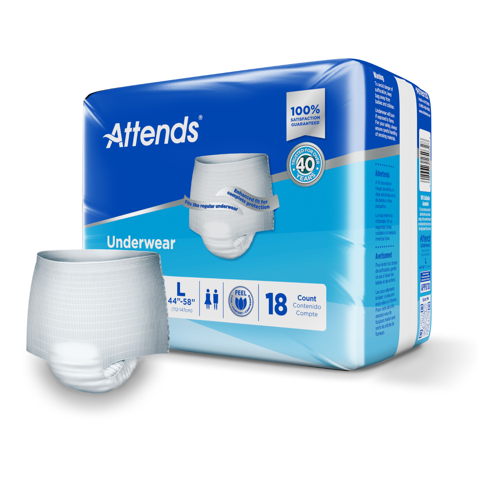 Attends Super Plus Underwear Diaper, LARGE, HEAVY Absorbency APP0730 -Case of 72