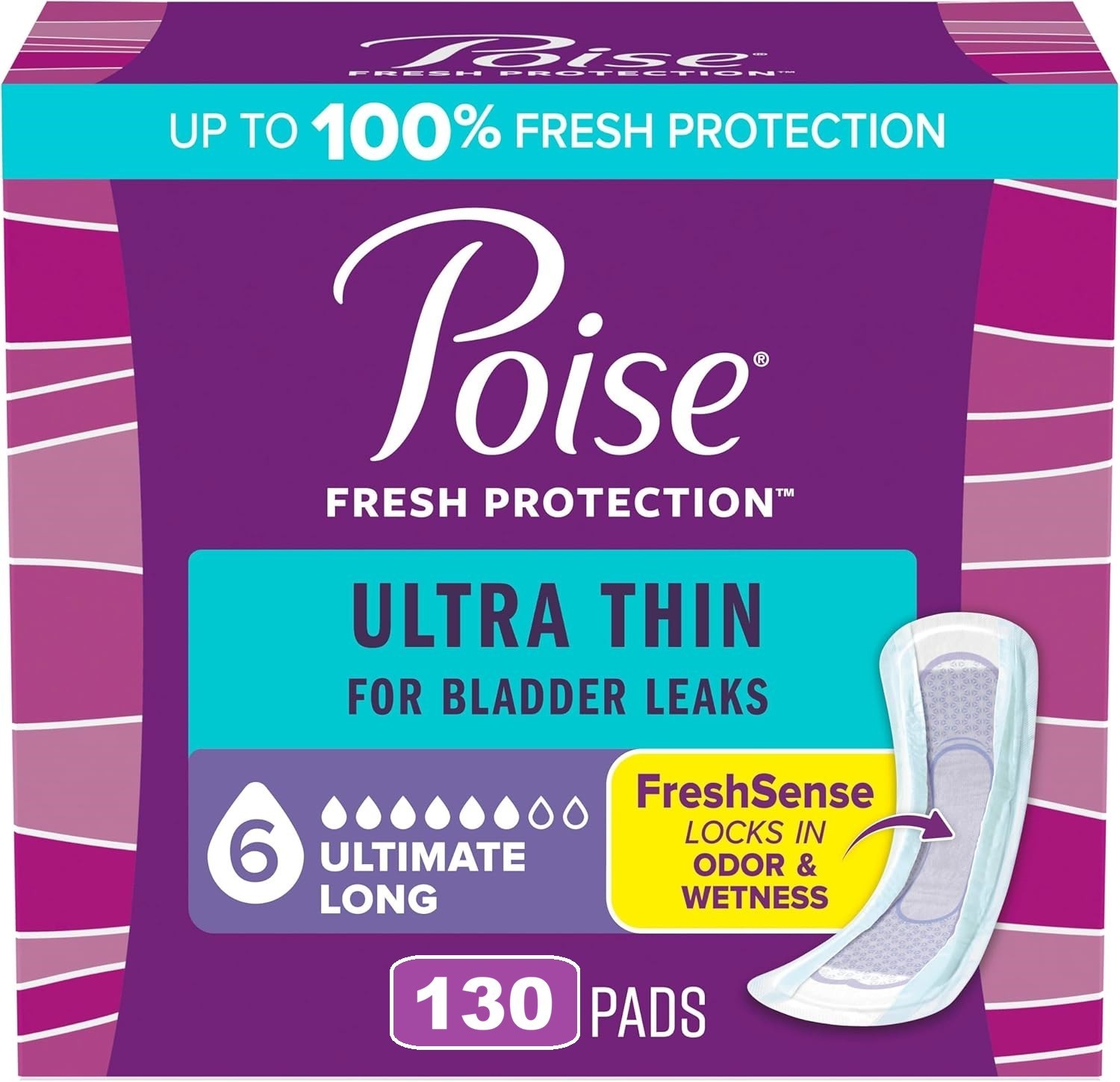 Poise Ultra Thin Incontinence Pads 6 Drop Ultimate Absorbency Long Length-130 Ct