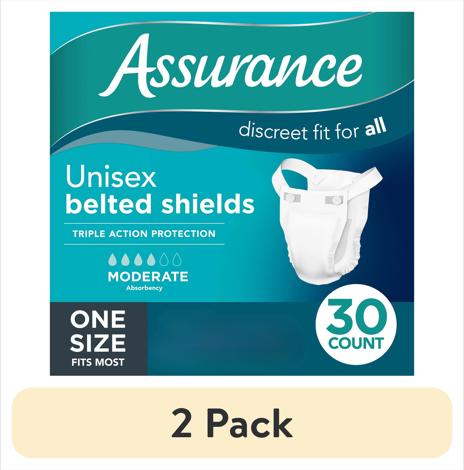 (2 pack) Unisex Incontinence Belted Shield, Moderate Absorbency (30 Count)