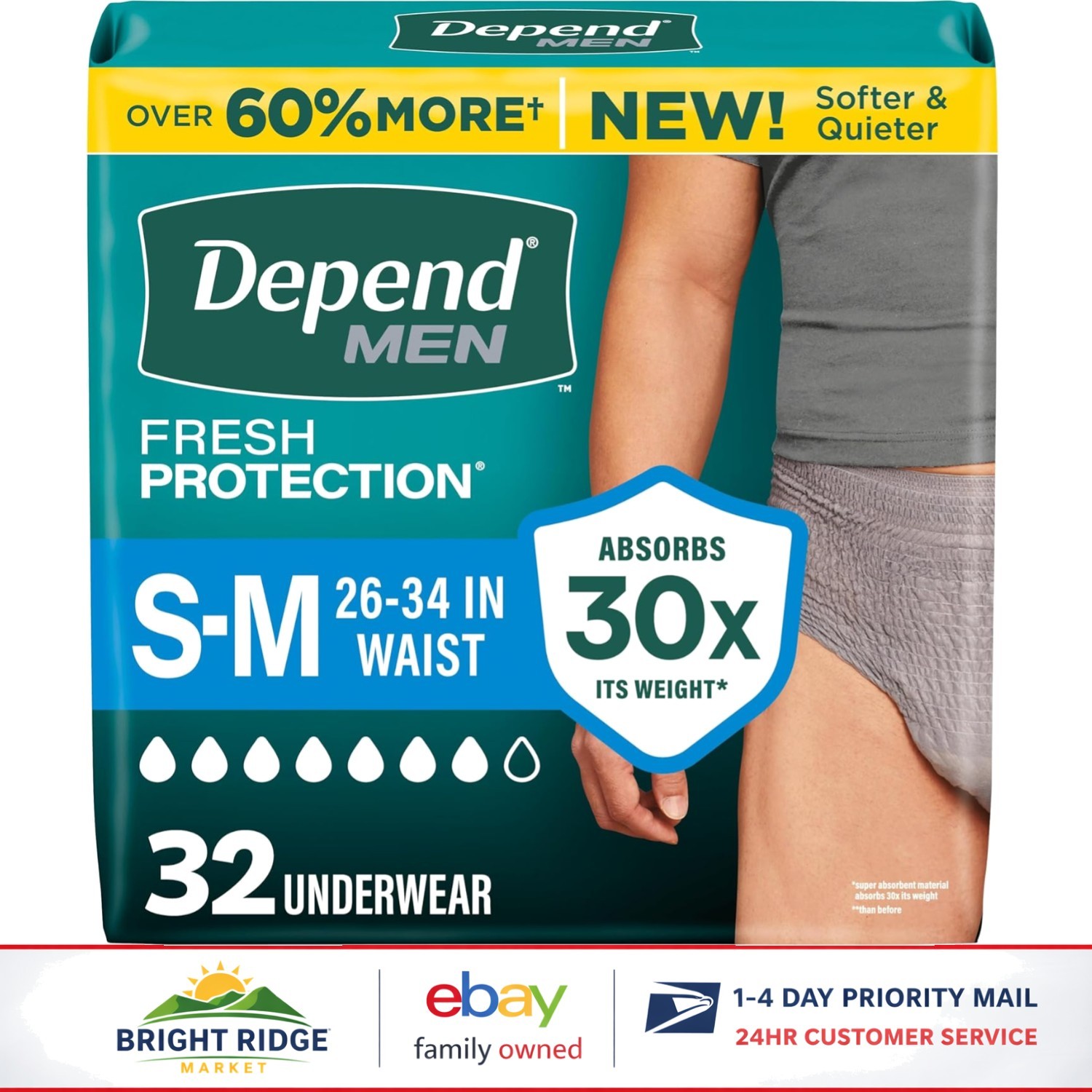 Disposable Incontinence Underwear for Men, Maximum Absorbency, 32 Count Pack