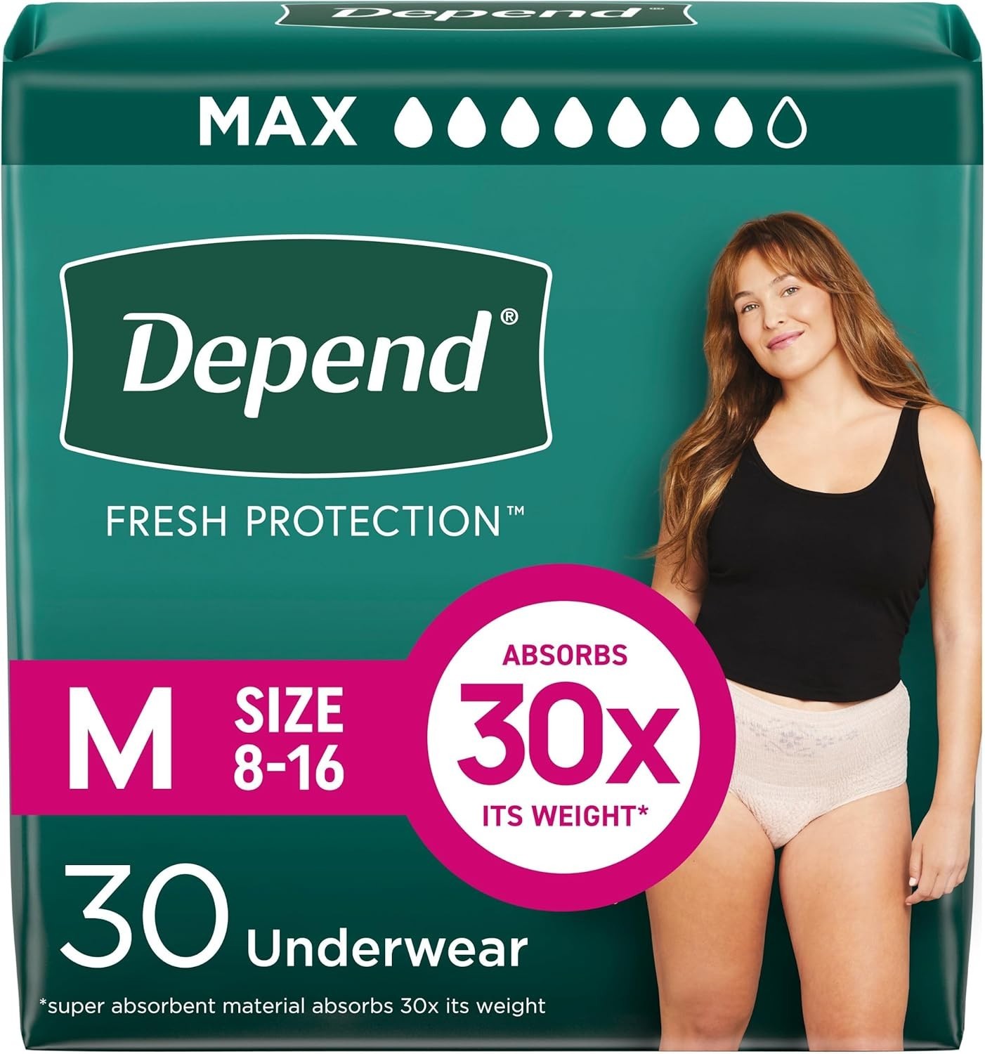 Depend Fresh Protection 30 Count Underwear – Stylish Blush, Maximum Dryness