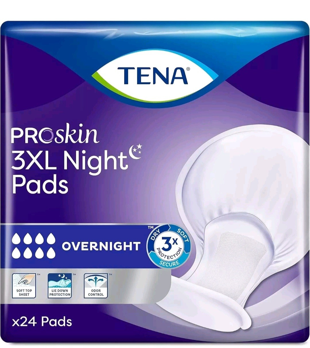 Tena ProSkin Incontinence Night Pads, Overnight Absorbency, 3XL 24Pads *Pls Read