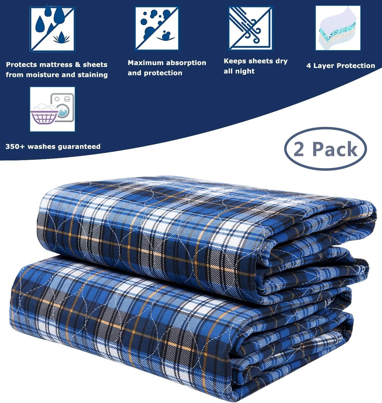 Non-Slip Bed Pads for Incontinence Washable 36″ x 34″|2 Pack,Waterproof Bed P…