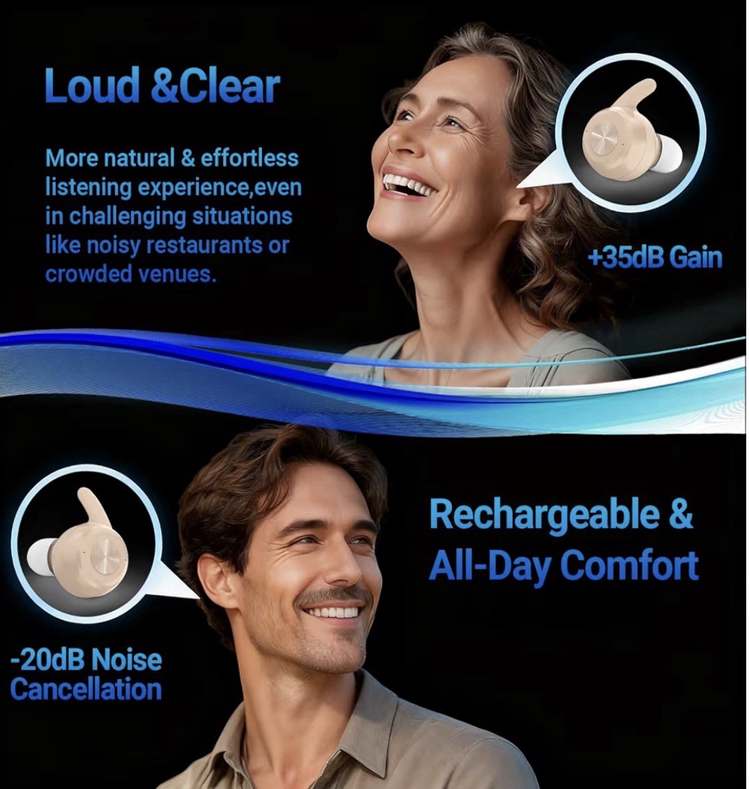 OTC Rechargeable Hearing Aids Noise Canceling 25+Hr Battery Seniors Adults