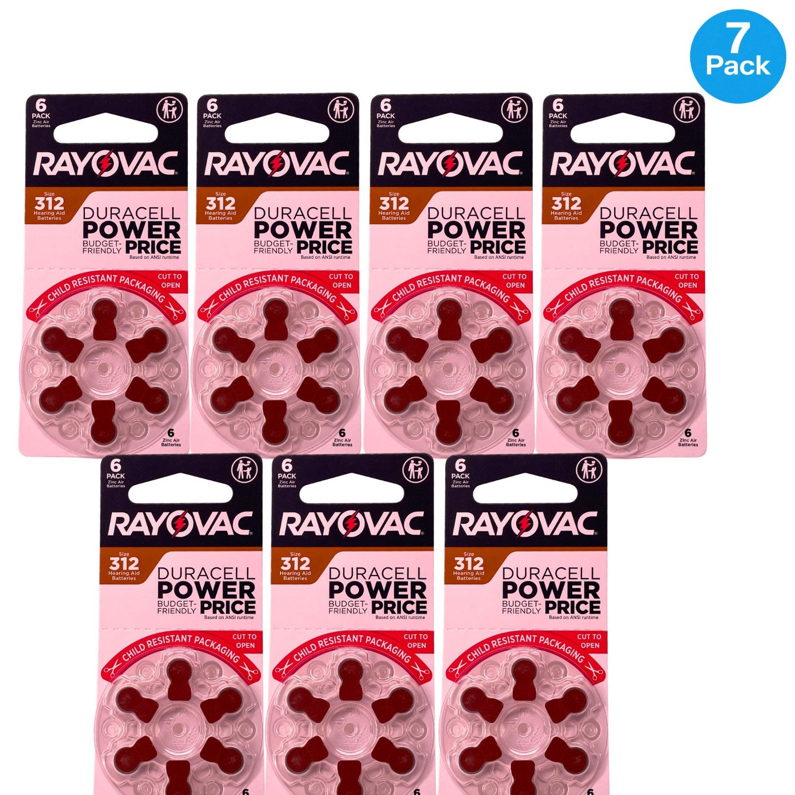 Rayovac Size 312 Hearing Aid Batteries 42 Count (7 Packs) Exp 08/2029