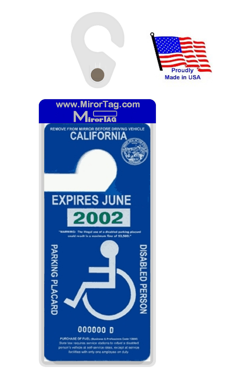 California Handicap Placard Holder & Protector. Sturdy Hook- ON & OFF in a Snap.